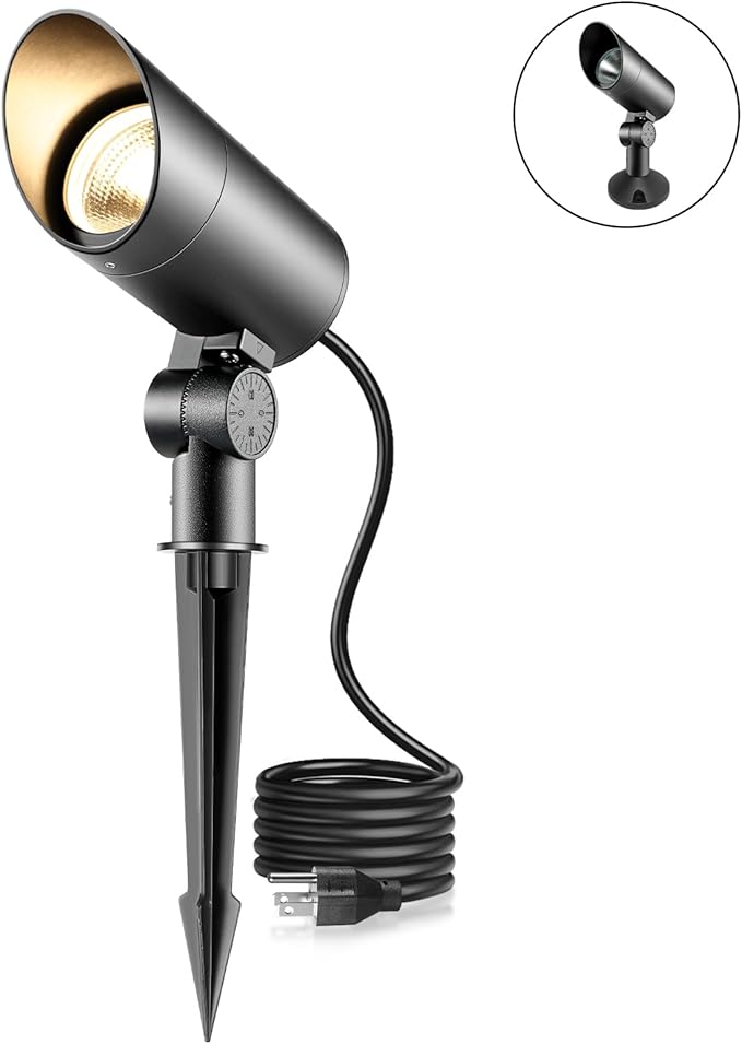 30W Spot Lights Outdoor LED Spotlight 120V 3000LM Ultra Bright Flag Pole Light with Metal Stake and Metal Base Warm White Landscape Lights for Flag Tree Garden House 5FT Cord with Plug (1)
