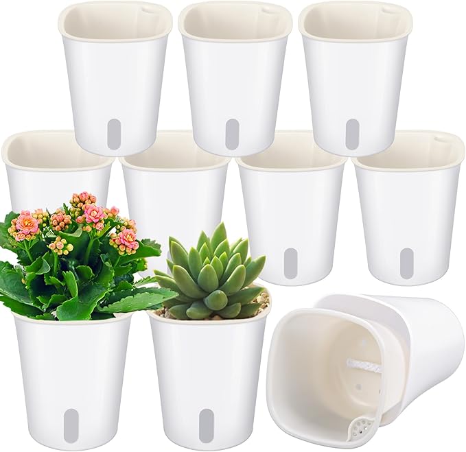 10 Pcs 3.74 Inch Self Watering Pots Self Watering Planters for Indoor Planters Plastic Garden Flower Pots with Level Indicator Vents for Herbs