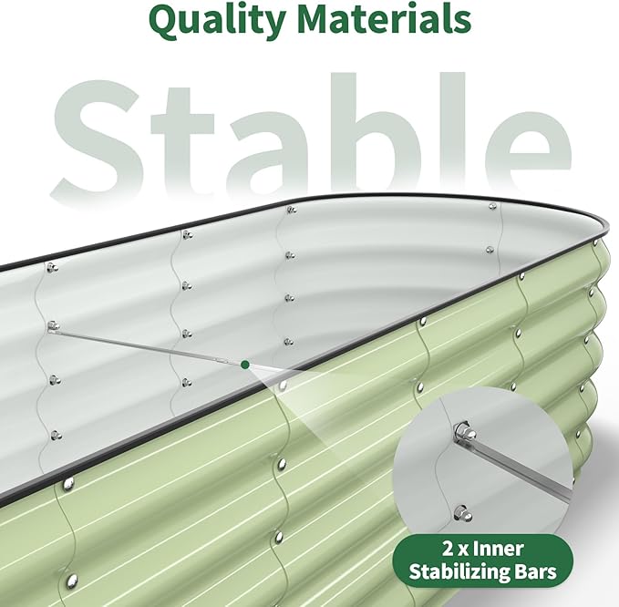 Kesfitt Raised Garden Bed, Metal Galvanized Steel Oval Garden Bed 8x2x1.5 ft with 18-Inch Deep Open-Bottom Design for Outdoor Vegetable Gardening, Fruit Green