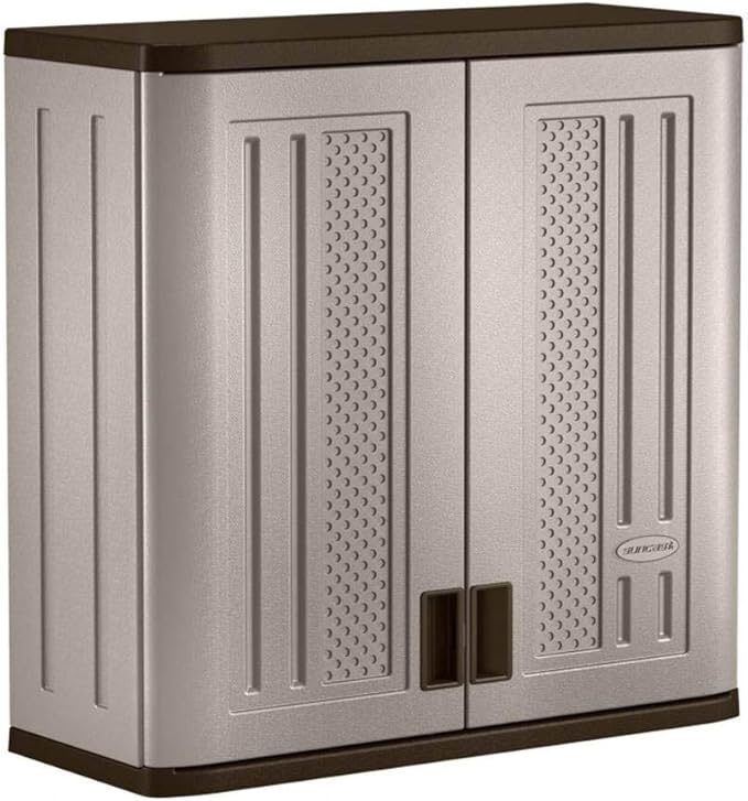 Suncast 2 Pack 4 Cubic Feet Resin Single Shelf Garage Wall Storage Cabinet, Platinum