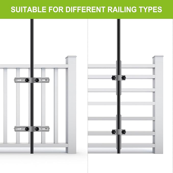 Heavy Duty Deck Railing Umbrella Holder, Adjustable Patio Umbrella Stand for 1-2 Inch Poles, Secure & Sturdy Railing Grille Mount, Maximizes Outdoor Space