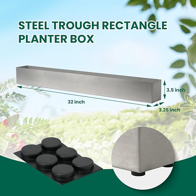 Trough Rectangle Planter Long Window Sill Planter Box Stainless Steel Window Planters Modern Succulent Planter Slivery 32 in Metal Windowsill Pot for Indoor Plants Herb Table Home Outdoor