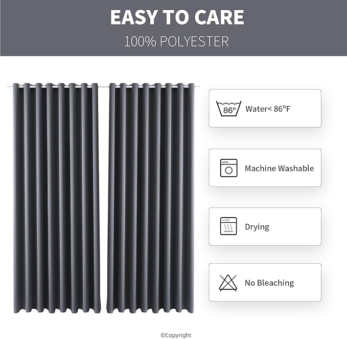 DIVA EN CAMINO DEC Outdoor Patio Curtain Waterproof Darkening Thermal Insulated Indoor Curtains for Bedroom, Porch, Living Room, Pergola, Cabana, W105 x L120 Extra Wide, Gray, Set of 2 Panels