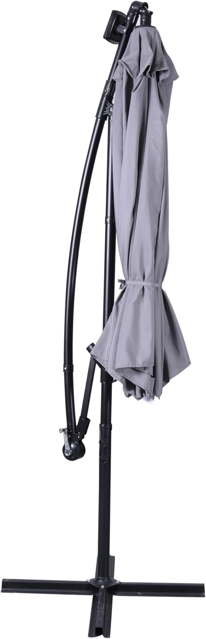 Flash Furniture Sedona Round Solar Cantilever Umbrella, Commercial Grade with Built in Cross Base, Crank and Tilt, 32 LED Lights, 6 Hour Run Time, 10 FT, Gray