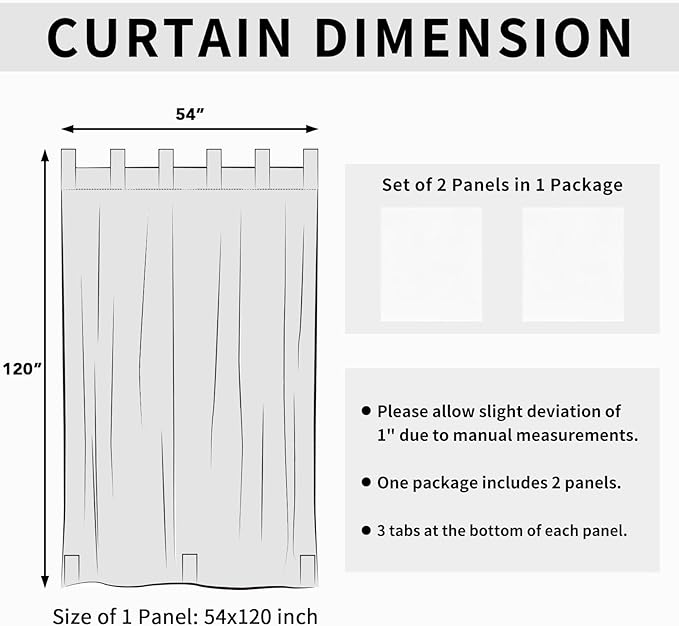 Easy-Going Outdoor Patio Curtains Detachable Tab Top Windproof Weatherproof Curtain for Cabana, Porch, Pergola and Gazebo, Tab Bottom Drape, 2 Panels, 54W x 120L inch, White