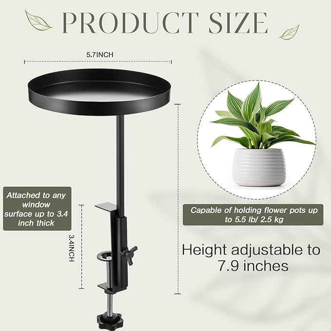 1 Pcs Window Sill Plant Shelf 5.7''D x 12.4''H Adjustable Window Shelf Windowsill Clamp Tray for Indoor Plants Metal Windowsill Extension Tray Planter Floating Shelves for Indoor Outdoor