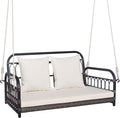 Tangkula Outdoor Wicker Porch Swing, 2-Person Hanging Seat with Seat & Back Cushions, Heavy-Duty Metal Frame & 2 Sturdy Hanging Ropes, Wicker Woven Swing Loveseat for Front Porch