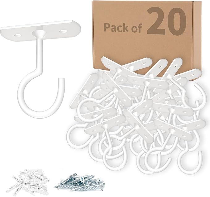 20Pack Ceiling Hooks Bulk for Hanging Plants 2.5in White