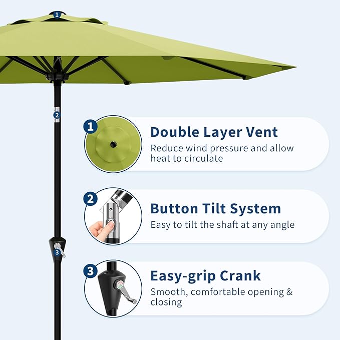 Garvee 9FT Patio Umbrella - Outdoor Table Umbrella with Smooth Crank Lift, Push Button Tilt and 8 Sturdy Ribs - Market Umbrella UV Protection Waterproof for Pool, Deck, Yard, Garden -Apple Green