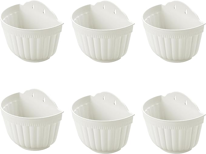 ORIMERC 6 Pcs Plastic Large Wall Plant Pots Vertical Garden Living Wall Mounted Window Hanging Basket Fence Planters Indoor Outdoor for Plants Flowers Kitchen Herbs Holder with Drainage Decor White