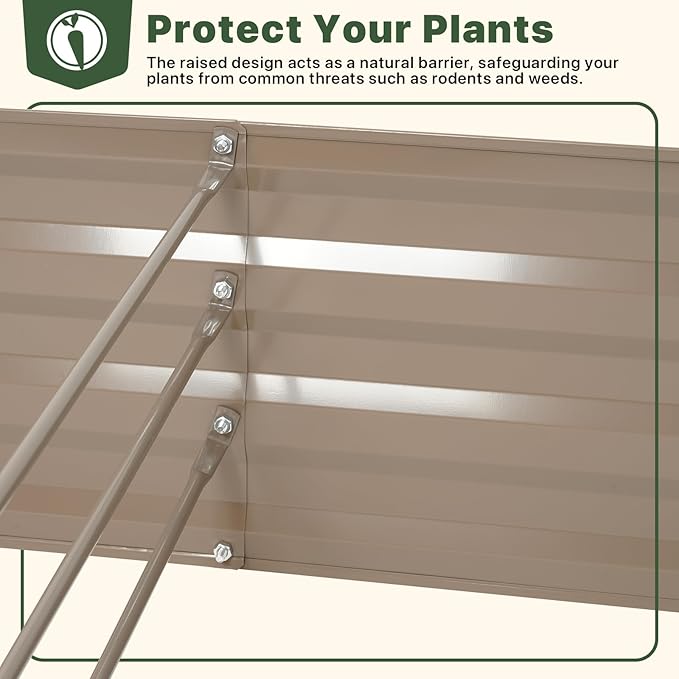 DTIG Galvanized Raised Garden Bed with Trellis, 6×3×1 FT 2 Pack Outdoor Garden Bed, Upgraded 4×3 Support, Brown