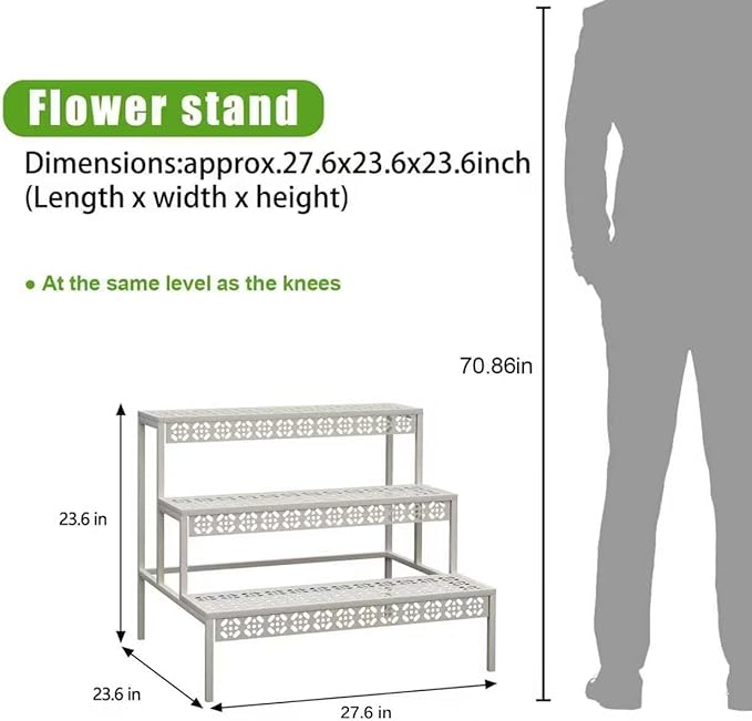 aboxoo 3 Tiers Metal Plant Stand,Rectangular Ladder Flower Pots Outdoor Plant Rack, Indoor Plant Display Rack, Heavy Duty Utility Storage Organizer for Home Garden Patio Balcony, Stair Style(White)