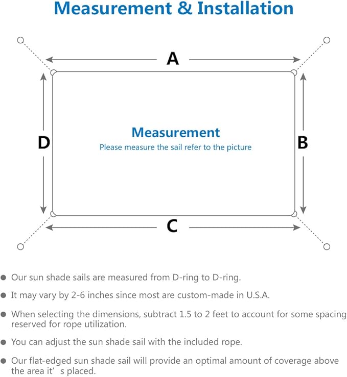 Eden's Decor Straight Flat-Edged Sun Shade Sail Rectangular 13' x 14' Blue UV-Blocking Outdoor Canopy Fabric Cloth Awning for Pergola Patio Garden Backyard Custom Size