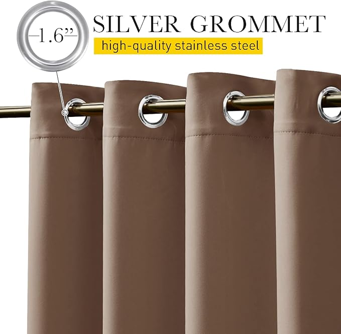 NICETOWN 2 Panels Outdoor Curtains for Patio Waterproof, Top & Bottom Grommet & Back Tab, Blackout Outdoor Drapes with Rope for Fixed Windproof Keep Privacy & Warm for Porch, W52 x L95, Tan-Khaki
