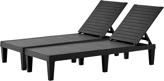 Chaise Lounge Outdoor,Adjustable Pool Lounge Chair with 5 Positions Backrest, Waterproof Sun Loungers for Garden Pool Beach Patio Deck Sunbathing.Black