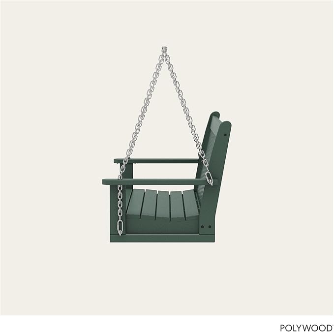 POLYWOOD Vineyard 5-Foot Porch Swing, Heavy Duty HDPE Outdoor Hanging Bench, Patio Swing for Adults Kids, Deck Garden Furniture, Green