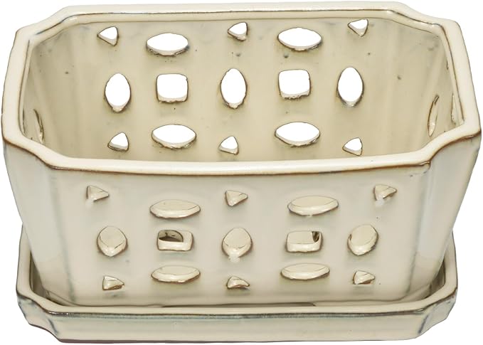 W&W Orchid Pot with Holes and Saucer for Repotting, Cream White, 9.7 Inch