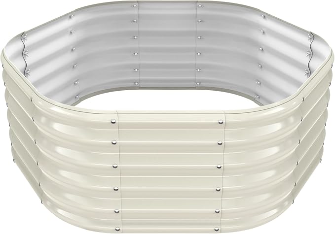 Hexagon Raised Garden Bed, 48 Inch Diagonal & 16.5 Inch Tall, Galvanized Steel Planter Box with Wave-Shaped Metal Panels for Outdoor Flower,Tree,Herb & Vegetable Garden (Cream white, 4FT X 1.5FT)