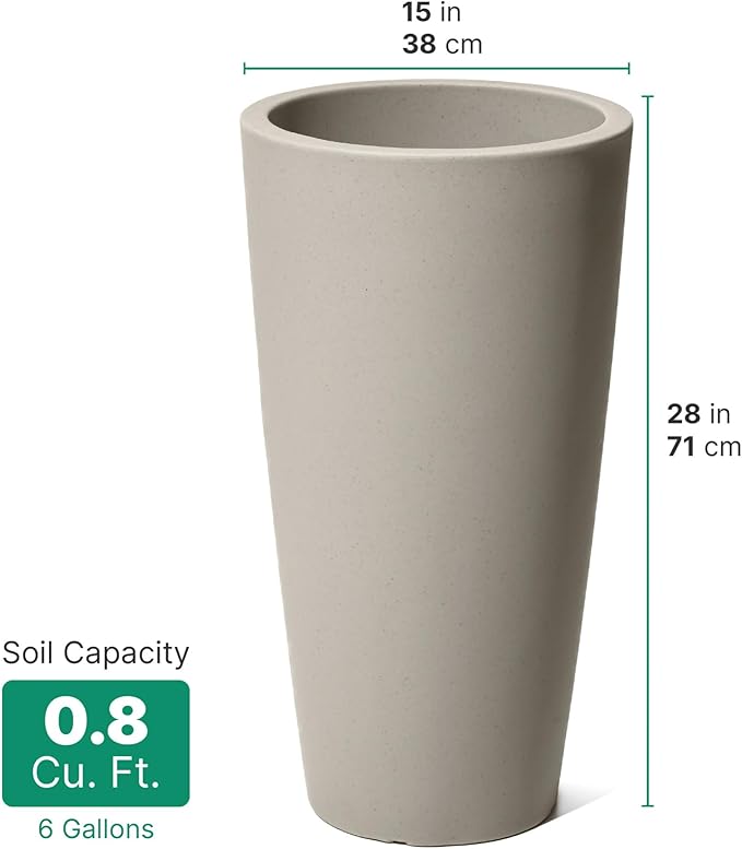 Step2 Tremont Tall Round Tapered Planter, 28" Tall 2-Pack, Indoor/Outdoor Plants, Efficient Drainage, Durable Resin, Concrete