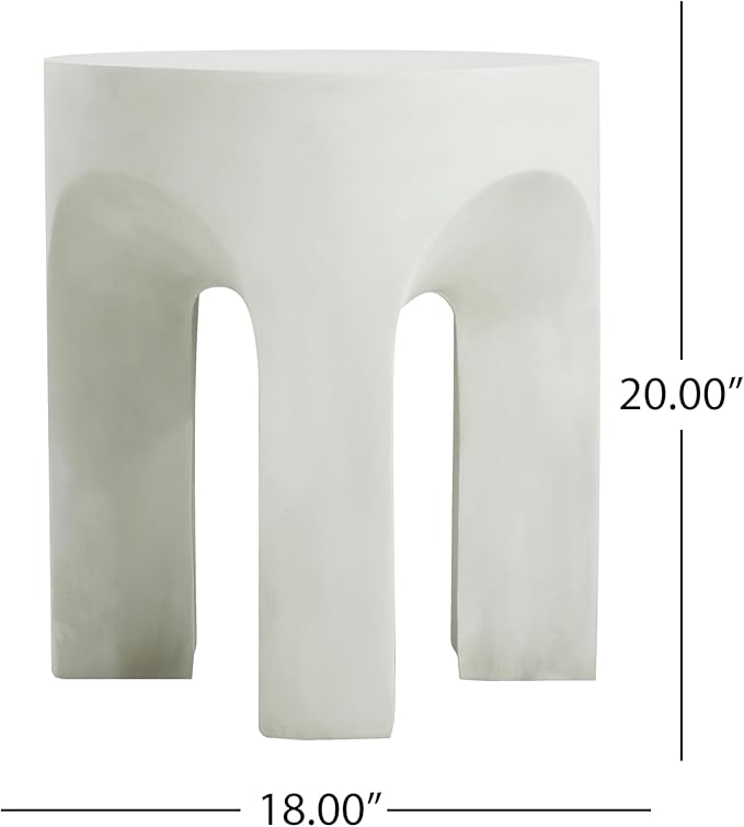Christopher Knight Home Ottilie Outdoor Side Table, Lightweight Concrete Garden Stool with Four Legs Shaped, Decorative Accent Table Patio End Table for Patio Balcony Beach Pool Side, Antique White