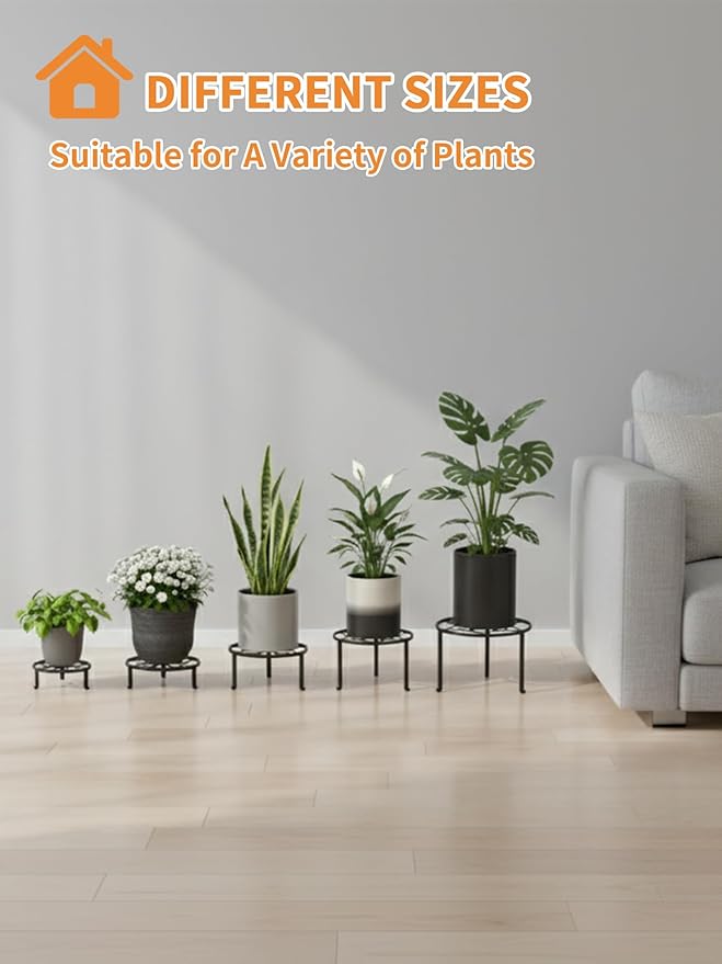 5 Pack Plant Stand Metal Flower Pot Stand Holders Indoor Tall Plant Rack Plant Round Black Plant Shelf For Living Room, Garden, Balcony