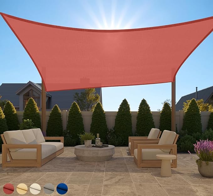 GORILLA GRIP Heavy Duty Sun Shade, UV Protection Fade Tear and Rust Resistant Rectangle Sunshade Canopy, Curved Edges Blocks Sunlight, Breathable Sail, Outdoor Patio, Lawn Garden, 8x12 FT Terra
