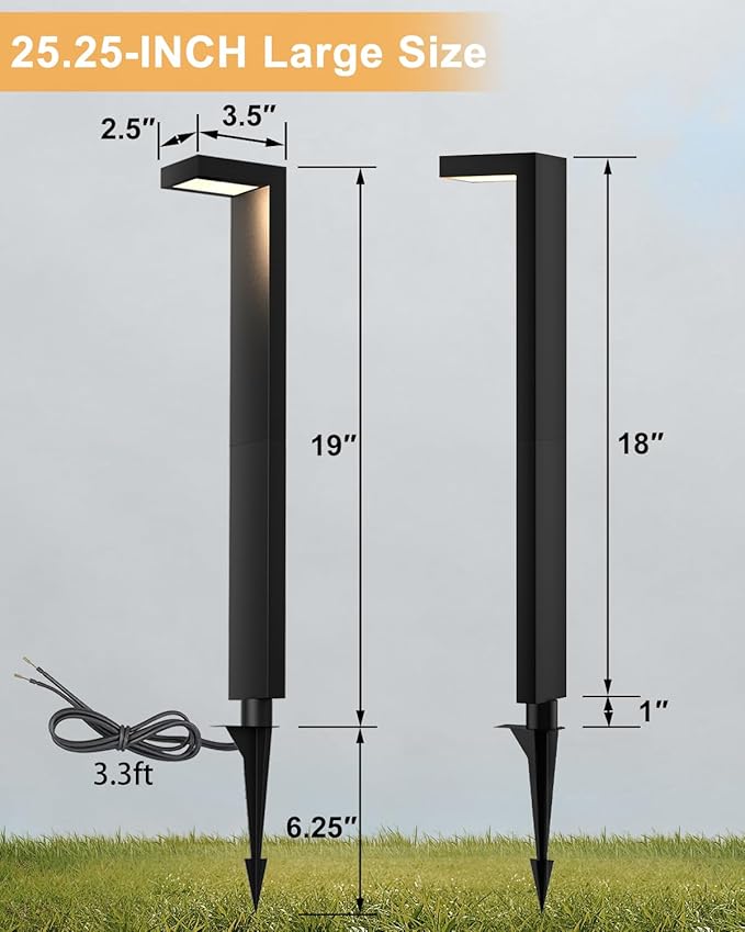 Low Voltage Landscape Lights, 2 Pack Outdoor LED Pathway Light, Wired Path Lighting for Walkway, Garden, IP65 Waterproof, 400LM, 4000K, Modern Cast-Aluminum, Black