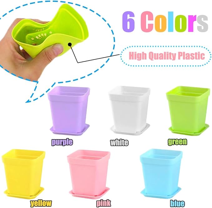 Haawooky 24 Pack Colorful Flower Pots Square Plastic Plant Pots Succulent Planter Nursery Pots with Saucers for Your Room,Garden Office and Balcony Decor