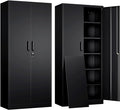 Yizosh Metal Garage Storage Cabinet with 2 Doors and 5 Adjustable Shelves - 71" Steel Lockable File Cabinet,Locking Tool Cabinets for Office,Home,Garage,Gym,School (Black)