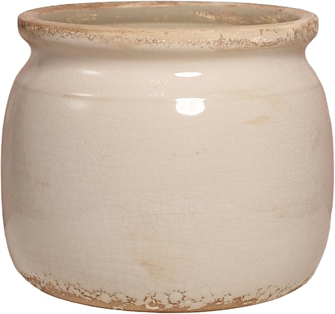 Ceramic Planter & Vase for Wabi Sabi Decor, 6.29 Inch Nordic Minimalist Flower Pot with Drainage Hole for Indoor Plants, Boho Tabletop Bookshelf & Living Room Decoration, Unique Gift (Antique Ivory)