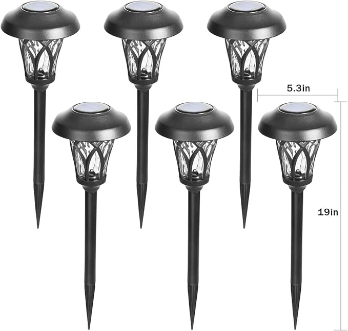 GIGALUMI 6 Pack Solar Pathway Lights Outdoor, Metal Glass & ABS Solar Landscape Lights Waterproof IP65, Warm White Solar Powered Garden Lights for Yard Patio Walkway Driveway (Black)