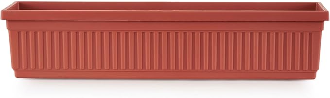 HC Companies 30 Inch Long Fluted Venetian Garden Window Container Planter Box for Indoor or Outdoor Flowers, Vegetables, or Succulents, Clay (3 Pack)
