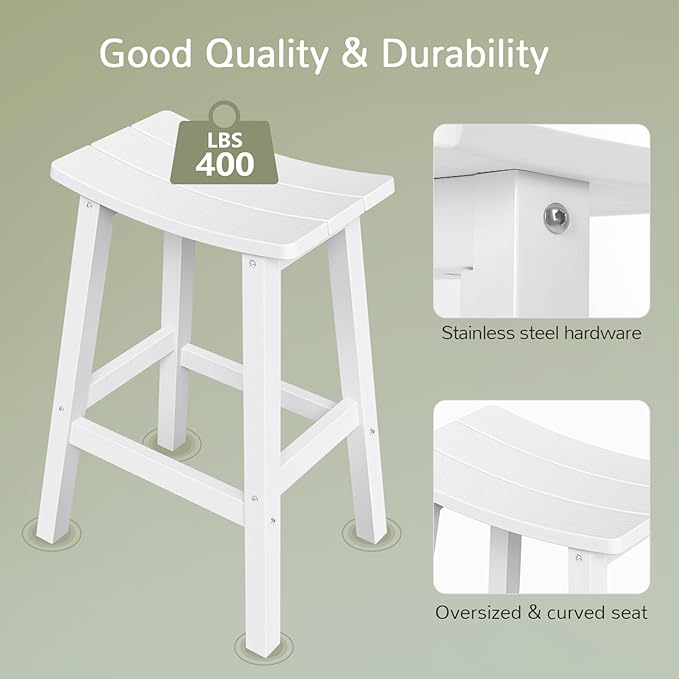Stoog Weatherproof Bar Stools Set of 4, 28" Height Patio Bar Stools, Easy to Clean and Maintain, for Bar, Kitchen Counter, Deck, and Patio, White