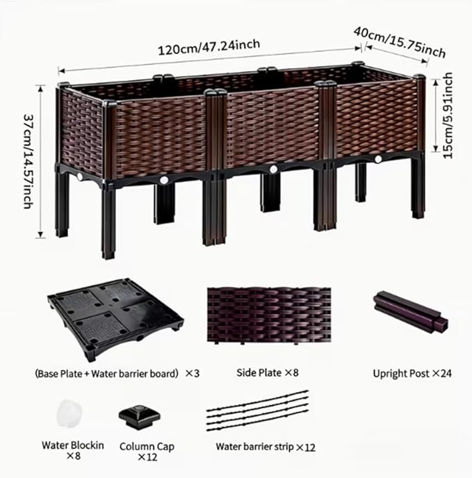 CloudDream 3Piece Brown Raised Garden Box Set, Ideal for Growing Vegetables, Herbs, Flowers & Succulents. with Built-in Drain outlets and,it Works Well Indoors and Outdoors, Suitable (Brown)
