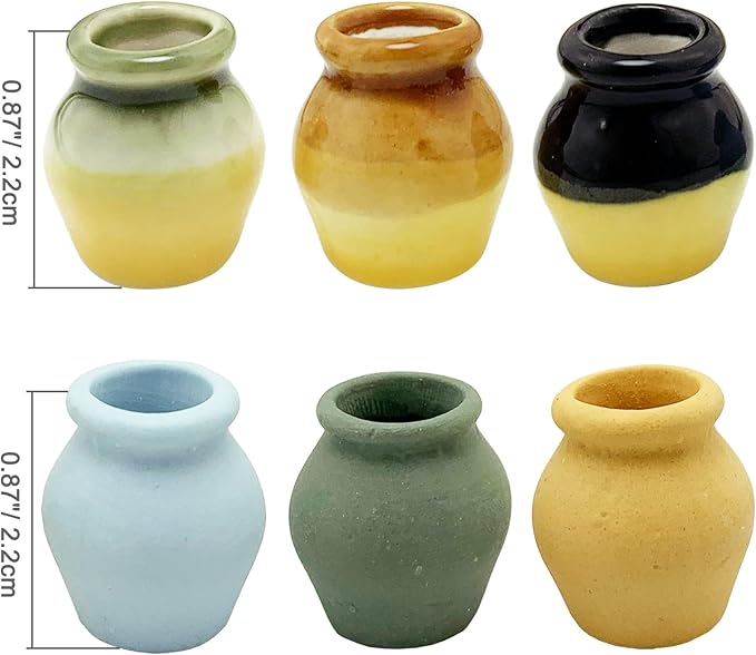Miniature Terracotta Pots, 6 Pieces Mini Ceramic Clay Flower Pots Pottery Planter for DIY 1:12 Dollhouse Fairy Garden Flower Plants Bonsai Micro Landscape Decoration