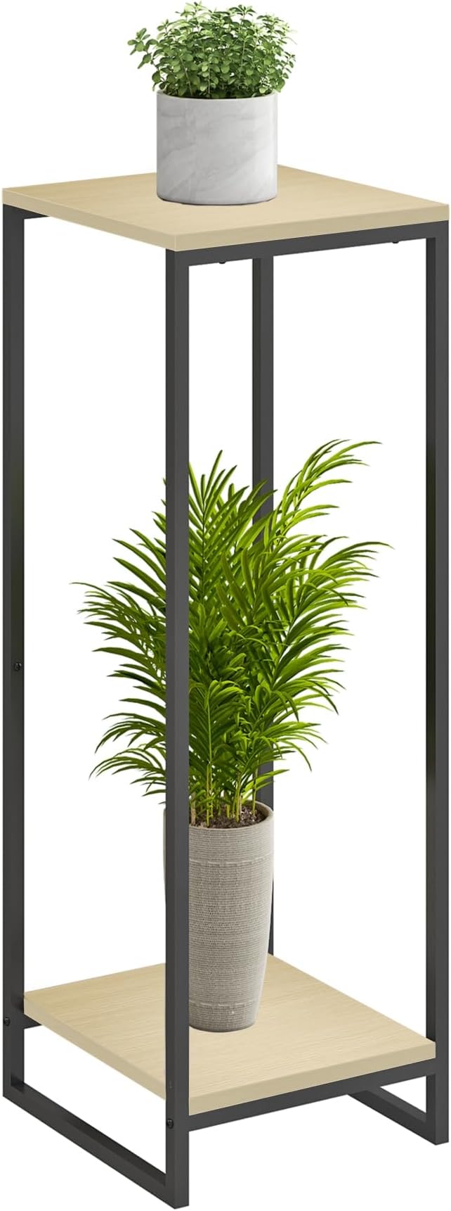 34" Tall Plant Stand Indoor, 2-Tier Modern Plant Shelf, Corner Flower Pot Holder Organizer for Living Room Balcony Patio Garden (Light Oak)