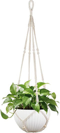 Mkono 43 Inch Macrame Plant Hanger Large for up to 12 Inch Pot Extra Long Hanging Plant Holder No Tassels Hanging Planter Basket with Wood Beads for Indoor Outdoor Boho Home Decor, Ivory