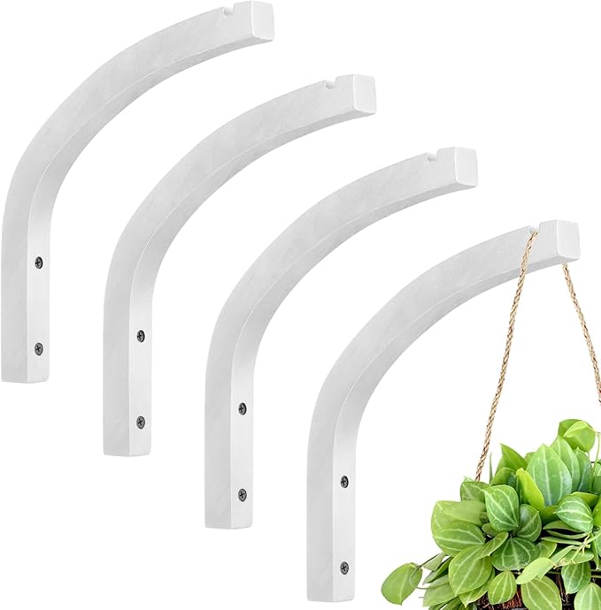 Juexica 4 Pcs Plant Hanger Wooden, 8 Inch Hanging Plant Hooks for Indoors and Outdoor, Wall Mounted Hanging Hook Brackets for Planters Lanterns Wind Chimes and Bird Feeders Patio Decor(White)