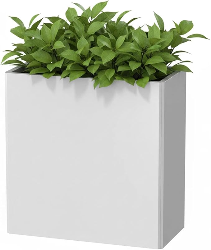 Tall Planters -24X12X24 inch Galvanized Steel Planter Box with Removable Insert Shelf for Garden, Patio(White)