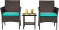FDW | 3-Piece Patio Furniture Set | Brown & Blue | Outdoor Wicker Furniture with Coffee Table | Modern Rattan Chairs Conversation Set | Outdoor Seating | Weather-Resistant | for Porch, Garden, Lawn