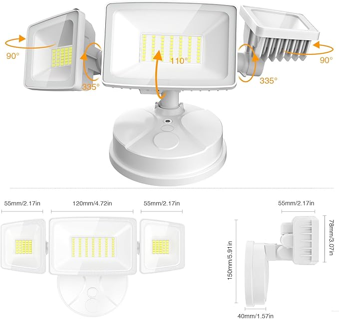 Onforu 75W Flood Lights Outdoor, 7000LM Brightness Security Lights Switch Controlled, 3 Adjustable Heads, IP65 Waterproof, 6500K Wall Mount Exterior LED Flood Light