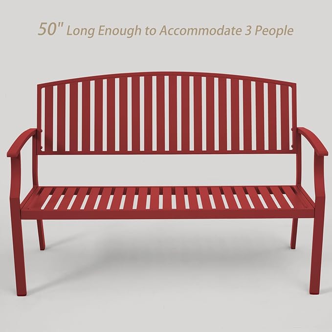Outdoor Bench Weatherproof Aluminum Patio Garden Bench, Patio Loveseat for Porch Garden Lawn Backyard Park Balcony(Rose Red, 1PC)