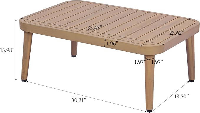 Merax 2-Piece Acacia Wood Patio Set - Curved Tub Loveseat & Slatted Coffee Table with Woven Rope Accents & Weather-Resistant Cushions for Deck, Porch or Garden,Teak+ Beige