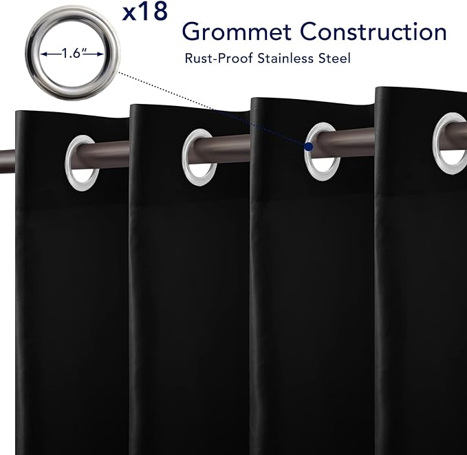 PureFit Outdoor Curtains for Patio Waterproof Weatherproof, UV Resistant Outside Curtains for Gazebo, Front Porch, Pergola, Sun Blocking Privacy Curtain, 150W x 84L inch, 1 Panel, Black