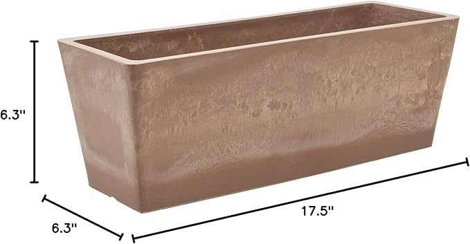 Arcadia Garden Products PSW U45TP Plastic/Stone/Wood Composite Simplicity Window Box, No Drainage Hole (Drillable), 17.5" x 7" x 6", Taupe