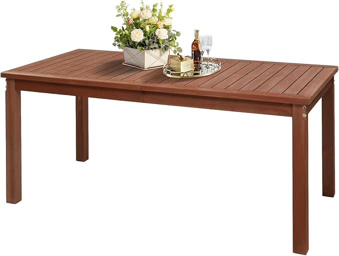 VINGLI 69-inch Large Outdoor Wood Dining Table for Patio, Solid Wood Patio Table Waterproof Wooden Table for Garden, Backyard, Deck - Durable Yard Furniture