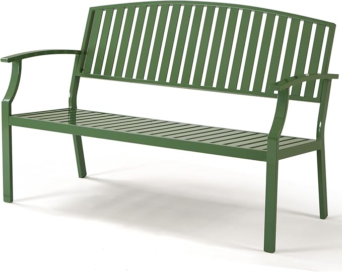 Outdoor Bench Weatherproof Aluminum Patio Garden Bench, Patio Loveseat for Porch Garden Lawn Backyard Park Balcony (Green)