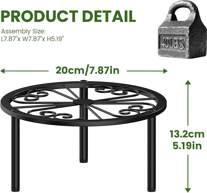 TOSKING Heavy Duty Metal Plant Stand - 7.9-inch Decorative Round Plant Stand, Adjustable Leveling Feet & Rust-Resistant Finish for Indoor/Outdoor Use