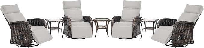 Belord 7 Piece Patio Furniture Set with 4 Swivel Recliner Chairs and 3 Side Tables, Dual-Adjust Wicker Chaise Lounge Chairs for Outdoor Patio Conversation, All-Weather Brown Rattan