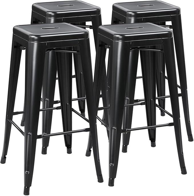 Yaheetech 30 Inch Metal Bar Stools Set of 4, Bar Height Backless Bartools, Industrial Stackable Bar Chairs with Footrest for Kitchen/Dining Room/Bistro/Patio, Black